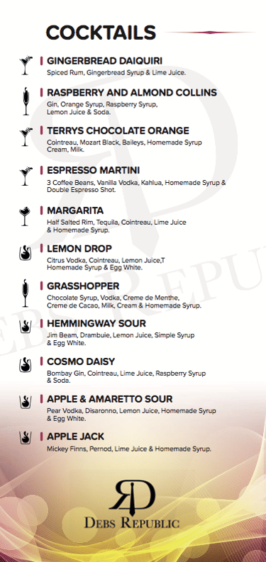 Cocktail Menu Debs Republic